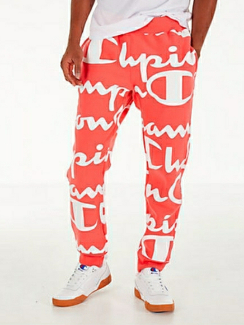 Champion Reverse Weave Joggers Sweatpants Coral Graphic Print Size Large Mens
